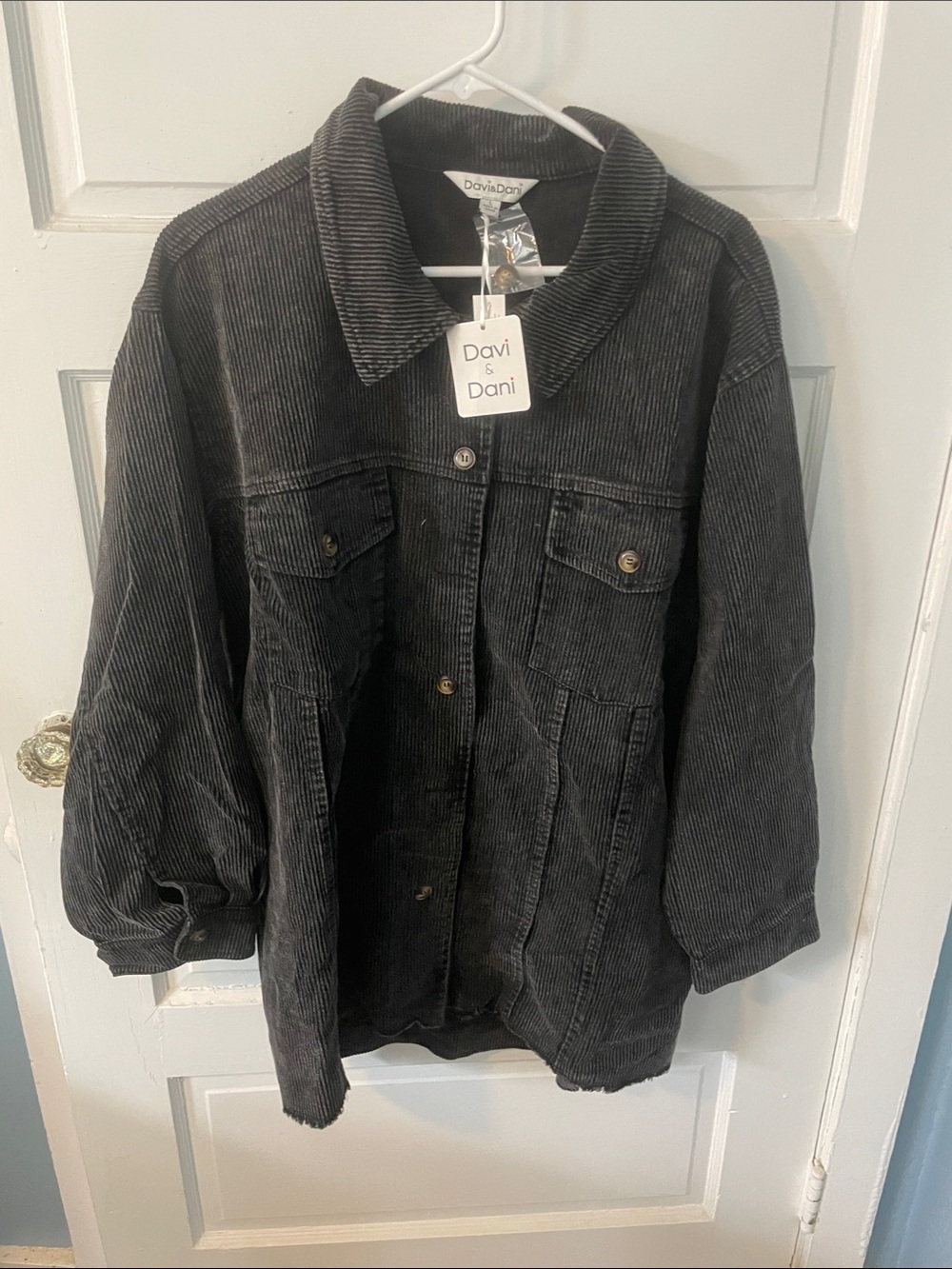 DAVI & DANI Black Corduroy Utility Jacket